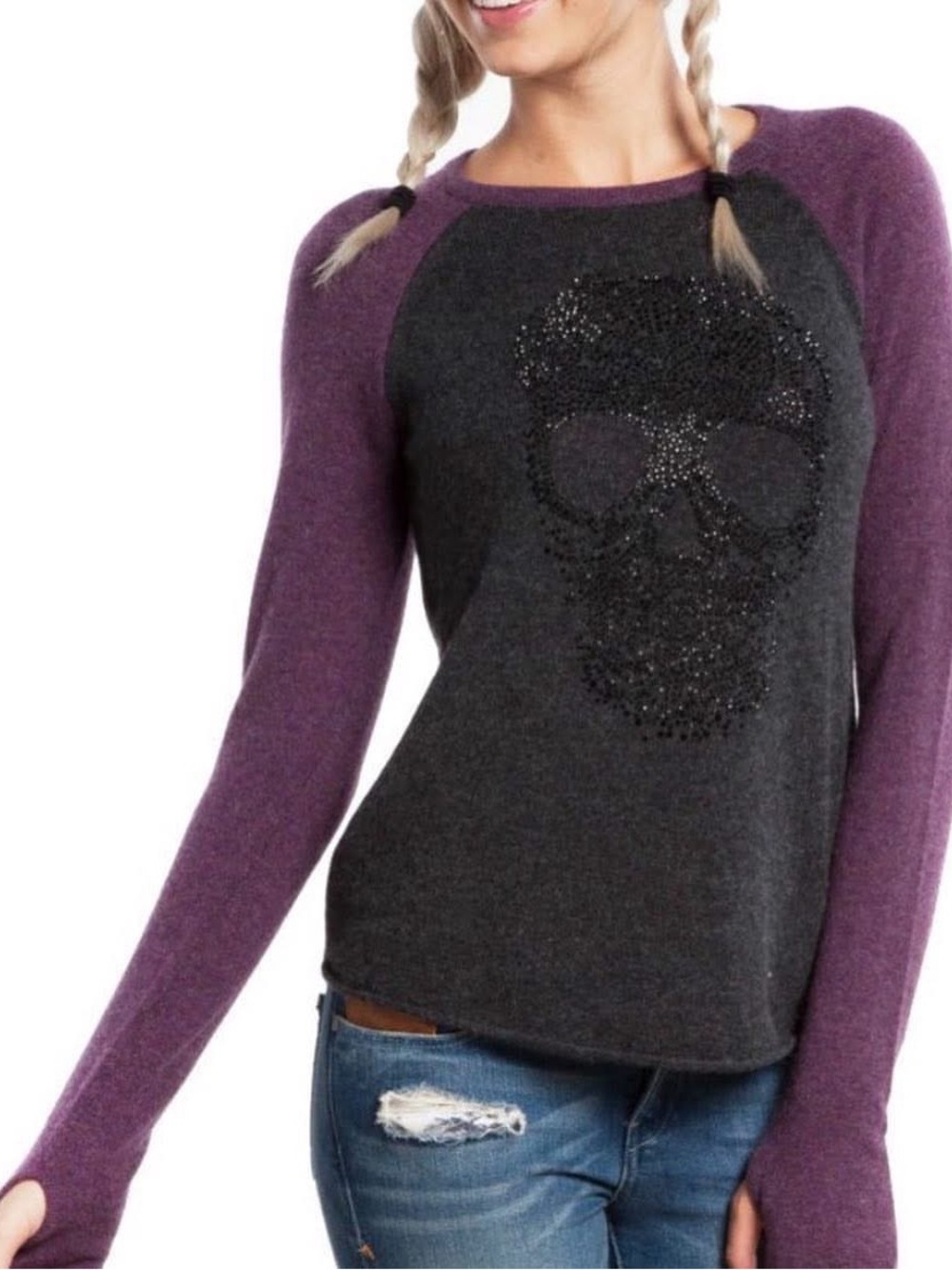 27 Miles Purple & Charcoal Skull Sweater